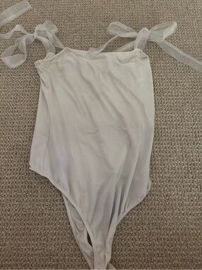 American Threads White Tie-Shoulder One-Piece Bodysuit